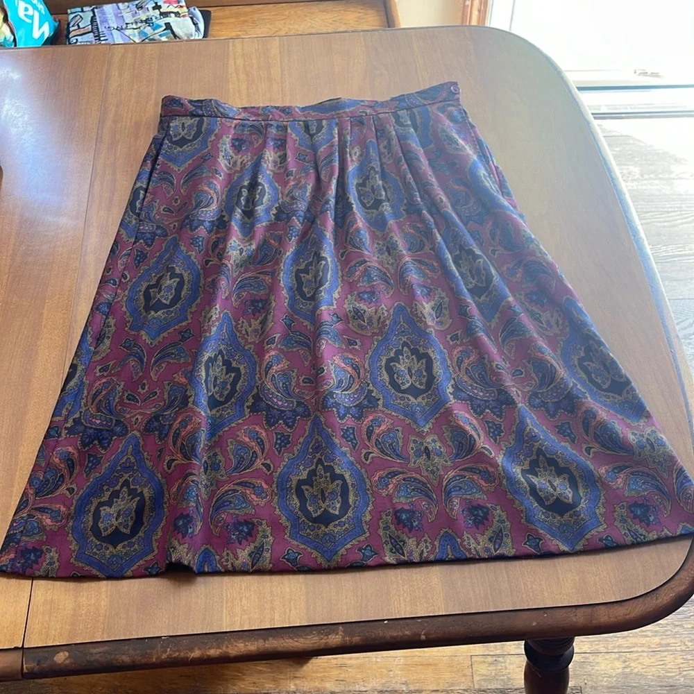 Talbots Paisley Vintage Pleated Skirt SIze Large